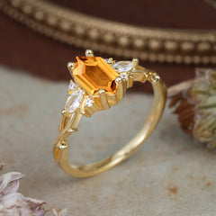 Nature-Inspired Classic 4-Prong Hexagonal-Cut Citrine Engagement Ring
