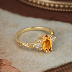 Nature-Inspired Classic 4-Prong Hexagonal-Cut Citrine Engagement Ring