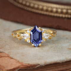 Nature-Inspired Classic 4-Prong Hexagonal-Cut Tanzanite Engagement Ring