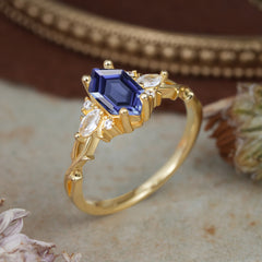 Nature-Inspired Classic 4-Prong Hexagonal-Cut Tanzanite Engagement Ring