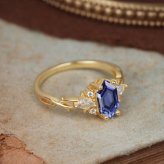 Nature-Inspired Classic 4-Prong Hexagonal-Cut Tanzanite Engagement Ring