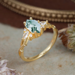 Nature-Inspired Classic 4-Prong Hexagonal-Cut Moss Agate Engagement Ring