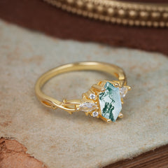 Nature-Inspired Classic 4-Prong Hexagonal-Cut Moss Agate Engagement Ring
