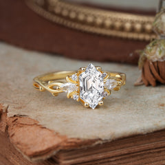 Nature-Inspired Classic 4-Prong Hexagonal-Cut Lab Diamond Engagement Ring