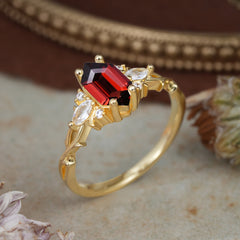 Nature-Inspired Classic 4-Prong Hexagonal-Cut Garnet Engagement Ring