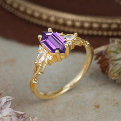 Nature-Inspired Classic 4-Prong Hexagonal-Cut Amethyst Engagement Ring