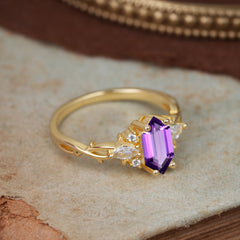 Nature-Inspired Classic 4-Prong Hexagonal-Cut Amethyst Engagement Ring