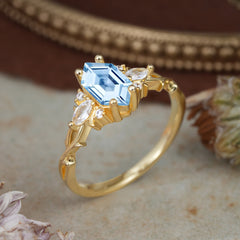Nature-Inspired Classic 4-Prong Hexagonal-Cut Aquamarine Engagement Ring