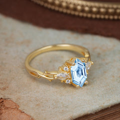 Nature-Inspired Classic 4-Prong Hexagonal-Cut Aquamarine Engagement Ring