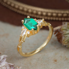 Nature-Inspired Classic 4-Prong Hexagonal-Cut Emerald Engagement Ring