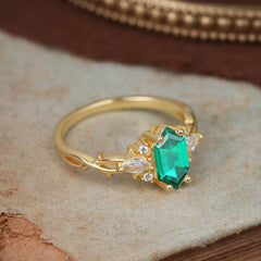 Nature-Inspired Classic 4-Prong Hexagonal-Cut Emerald Engagement Ring