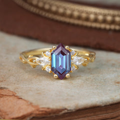 Nature-Inspired Classic 4-Prong Hexagonal-Cut Alexandrite Engagement Ring