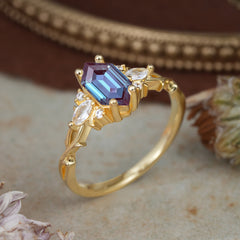 Nature-Inspired Classic 4-Prong Hexagonal-Cut Alexandrite Engagement Ring