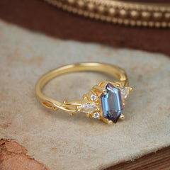 Nature-Inspired Classic 4-Prong Hexagonal-Cut Alexandrite Engagement Ring