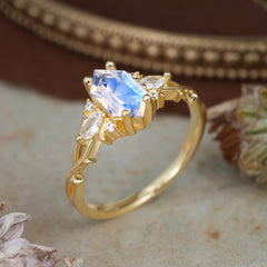 Nature-Inspired Classic 4-Prong Hexagonal-Cut Moonstone Engagement Ring