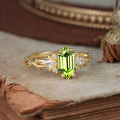 Nature-Inspired Classic 4-Prong Hexagonal-Cut Peridot Engagement Ring