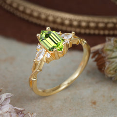 Nature-Inspired Classic 4-Prong Hexagonal-Cut Peridot Engagement Ring