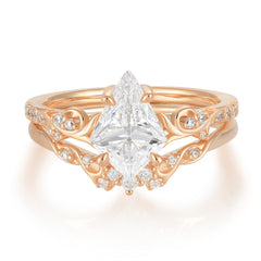 Luxurious Nature-Inspired 4-Prong Kite-Cut Moissanite Engagement Ring Set