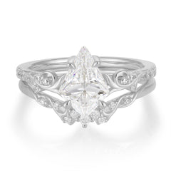 Luxurious Nature-Inspired 4-Prong Kite-Cut Moissanite Engagement Ring Set