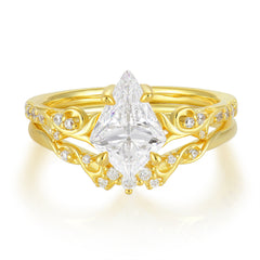 Luxurious Nature-Inspired 4-Prong Kite-Cut Moissanite Engagement Ring Set