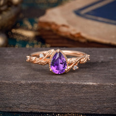 Nature-Inspired 3-Prong Pear-Cut Natural Amethyst Engagement Ring