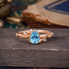 Nature-Inspired 3-Prong Pear-Cut Aquamarine Engagement Ring