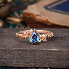 Nature-Inspired 3-Prong Pear-Cut Alexandrite Engagement Ring