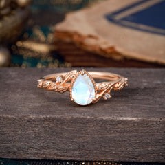 Nature-Inspired 3-Prong Pear-Cut Natural Moonstone Engagement Ring