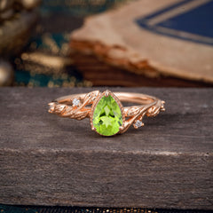 Nature-Inspired 3-Prong Pear-Cut Natural Peridot Engagement Ring