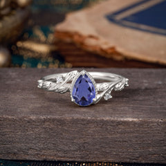 Nature-Inspired 3-Prong Pear-Cut Natural Tanzanite Engagement Ring