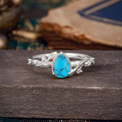 Nature-Inspired 3-Prong Pear-Cut Turquoise Engagement Ring