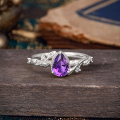 Nature-Inspired 3-Prong Pear-Cut Natural Amethyst Engagement Ring