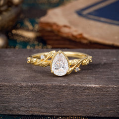 Nature-Inspired 3-Prong Pear-Cut Moissanite Engagement Ring