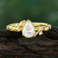 Nature-Inspired 3-Prong Pear-Cut Moissanite Engagement Ring