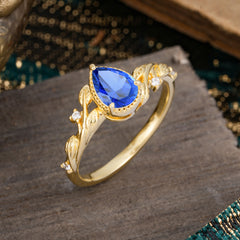 Nature-Inspired 3-Prong Pear-Cut Sapphire Engagement Ring