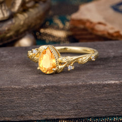 Nature-Inspired 3-Prong Pear-Cut Natural Citrine Engagement Ring