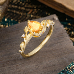 Nature-Inspired 3-Prong Pear-Cut Natural Citrine Engagement Ring