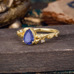 Nature-Inspired 3-Prong Pear-Cut Natural Tanzanite Engagement Ring