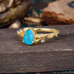 Nature-Inspired 3-Prong Pear-Cut Turquoise Engagement Ring