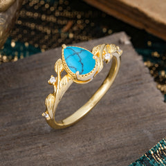 Nature-Inspired 3-Prong Pear-Cut Turquoise Engagement Ring