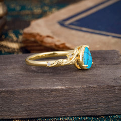 Nature-Inspired 3-Prong Pear-Cut Turquoise Engagement Ring