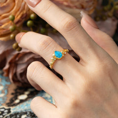 Nature-Inspired 3-Prong Pear-Cut Turquoise Engagement Ring
