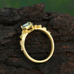 Nature-Inspired 3-Prong Pear-Cut Natural Moss Agate Engagement Ring