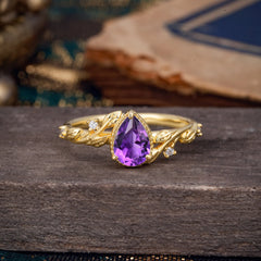 Nature-Inspired 3-Prong Pear-Cut Natural Amethyst Engagement Ring