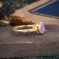 Nature-Inspired 3-Prong Pear-Cut Natural Amethyst Engagement Ring