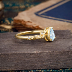 Nature-Inspired 3-Prong Pear-Cut Aquamarine Engagement Ring