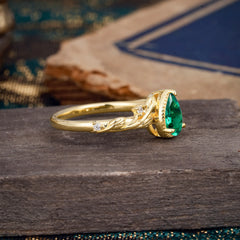 Nature-Inspired 3-Prong Pear-Cut Emerald Engagement Ring