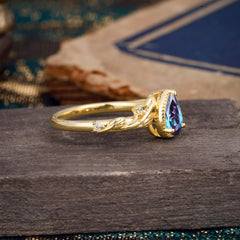 Nature-Inspired 3-Prong Pear-Cut Alexandrite Engagement Ring