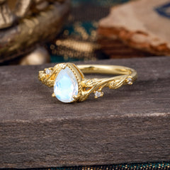 Nature-Inspired 3-Prong Pear-Cut Natural Moonstone Engagement Ring