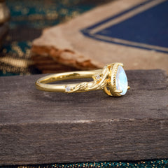 Nature-Inspired 3-Prong Pear-Cut Natural Moonstone Engagement Ring
